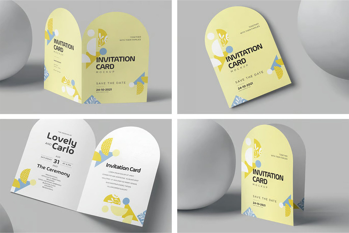 Arch Shaped Invitation Card Mockups, an Advertising Mockup by megostudi0 (Photo 1 of 6)