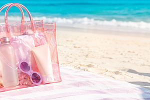 Pink transparent jelly fashion beach, a Photo by Dvoevnore photos