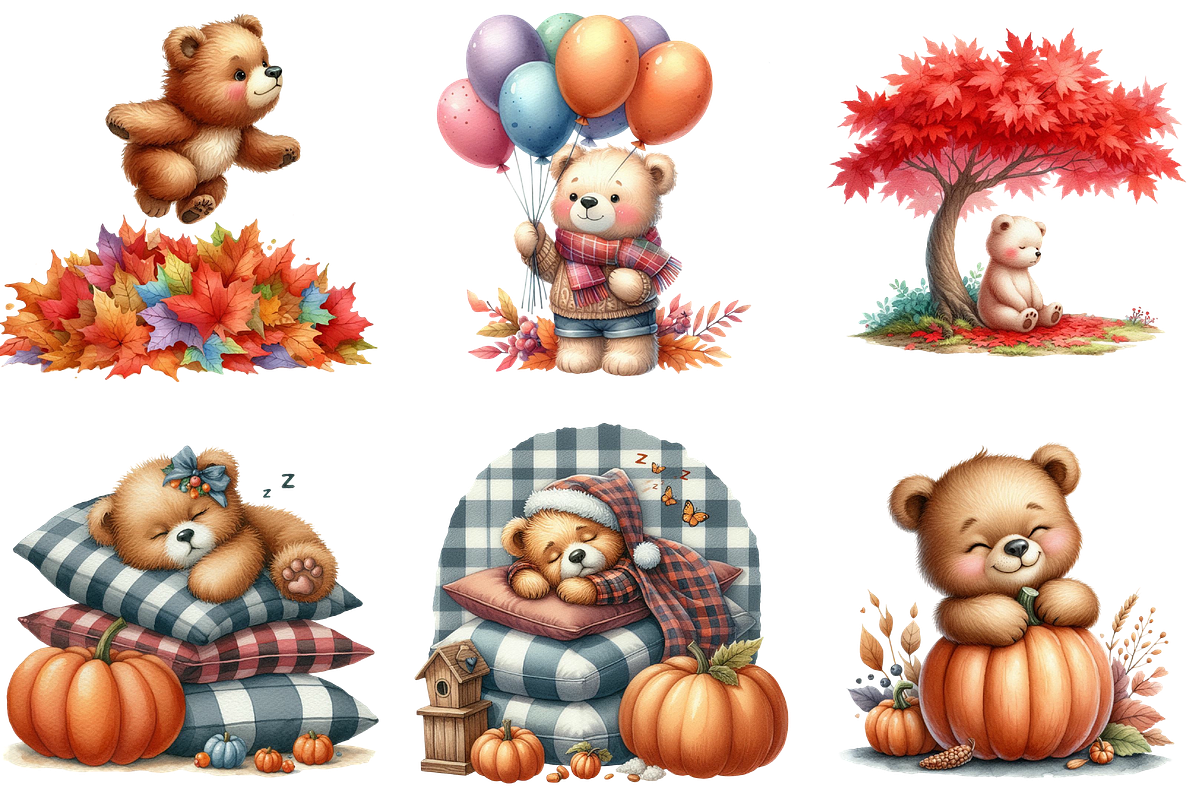 Cute Bear Character in Autumn Season, an Illustration by DreamArtGraphic (Photo 2 of 4)