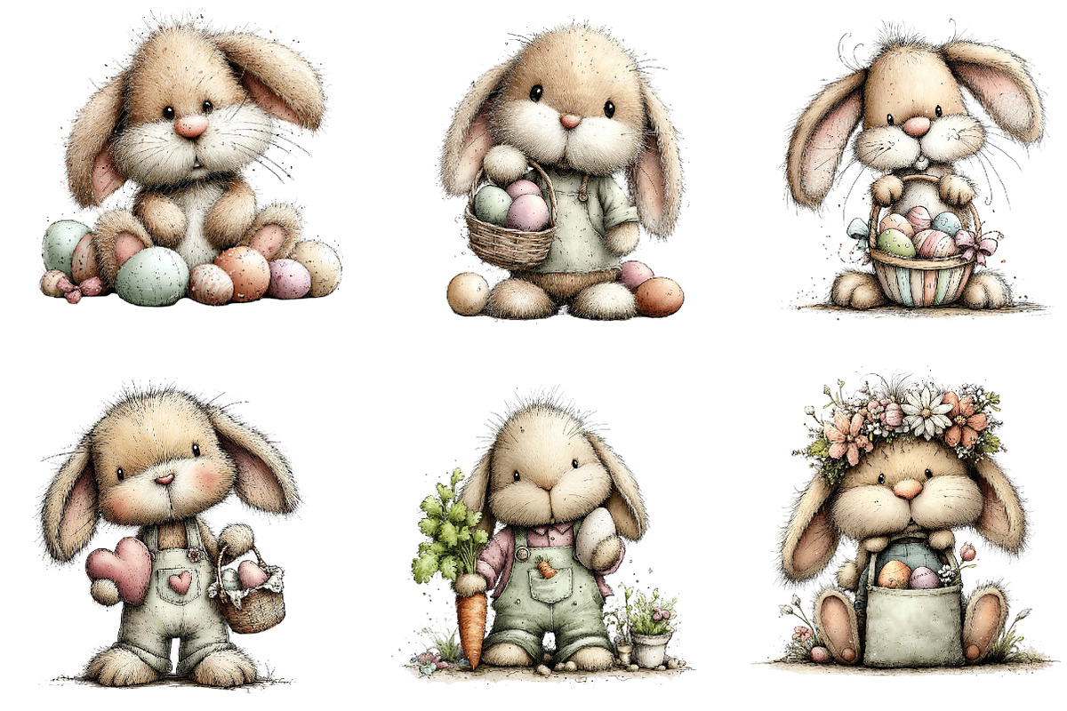 Whimsical Bunny Easter Clipart, an Illustration by Dream Creation (Photo 3 of 7)