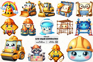 Cute KawaiI Construction Watercolor, an Illustration by Pixels.Craft