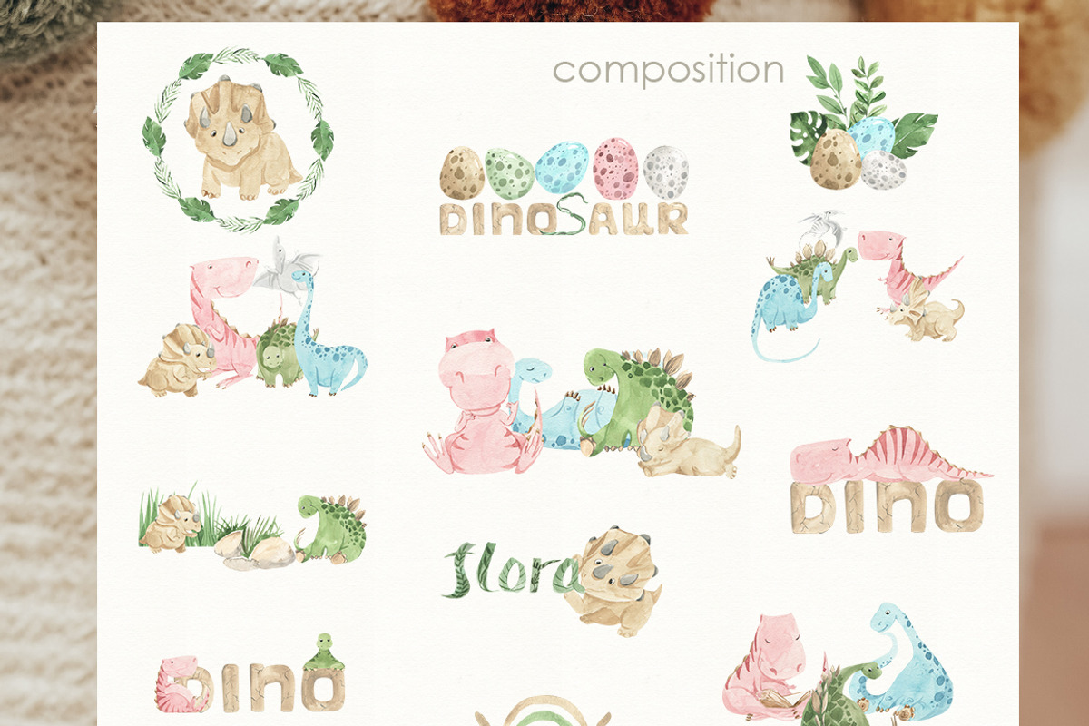 Dinosaurs cute illustration, an Illustration by Love Watercolor Store (Photo 11 of 13)