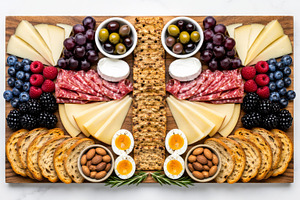 Breakfast grazing board with assorte, a Photo by Dvoevnore photos