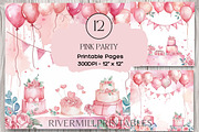Pink Party Digital Papers, a Decorative Illustration by Rivermill Printables (Thumbnail 1 of 2)