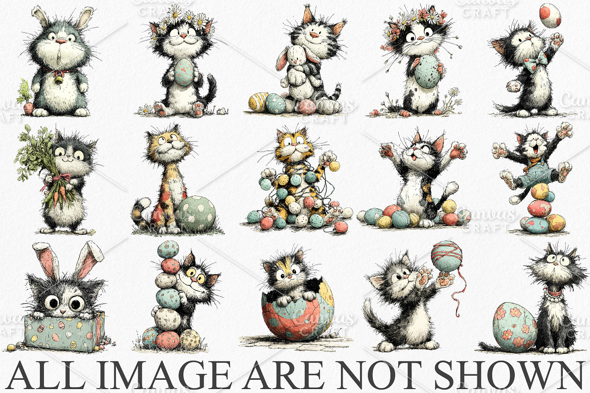 Whimsical Easter Cats Clipart Bundle, an Illustration by Canvas Craft (Photo 3 of 7)