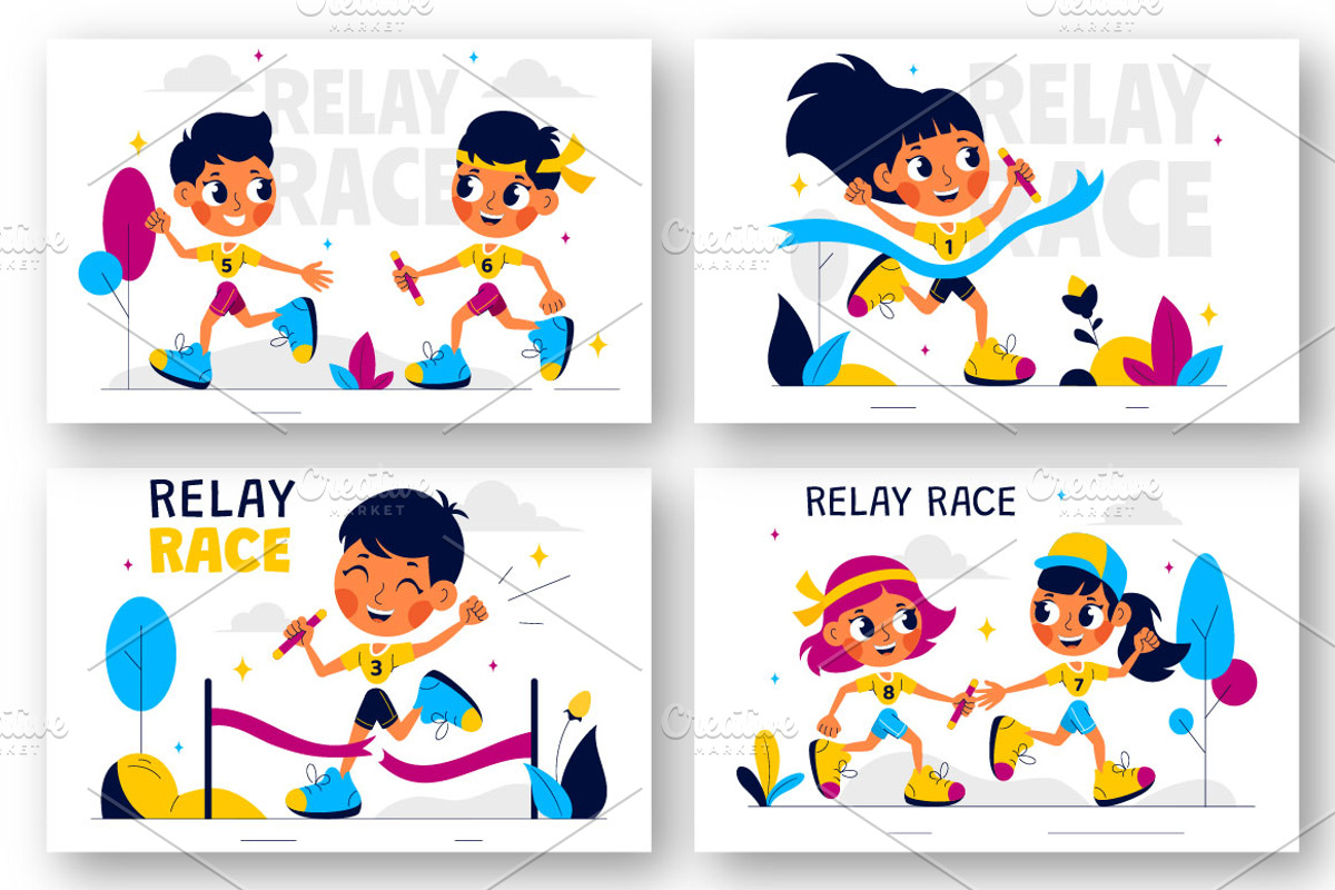 8 Relay Race Sports Illustration, a Sport Illustration by denayunebgt (Photo 2 of 3)