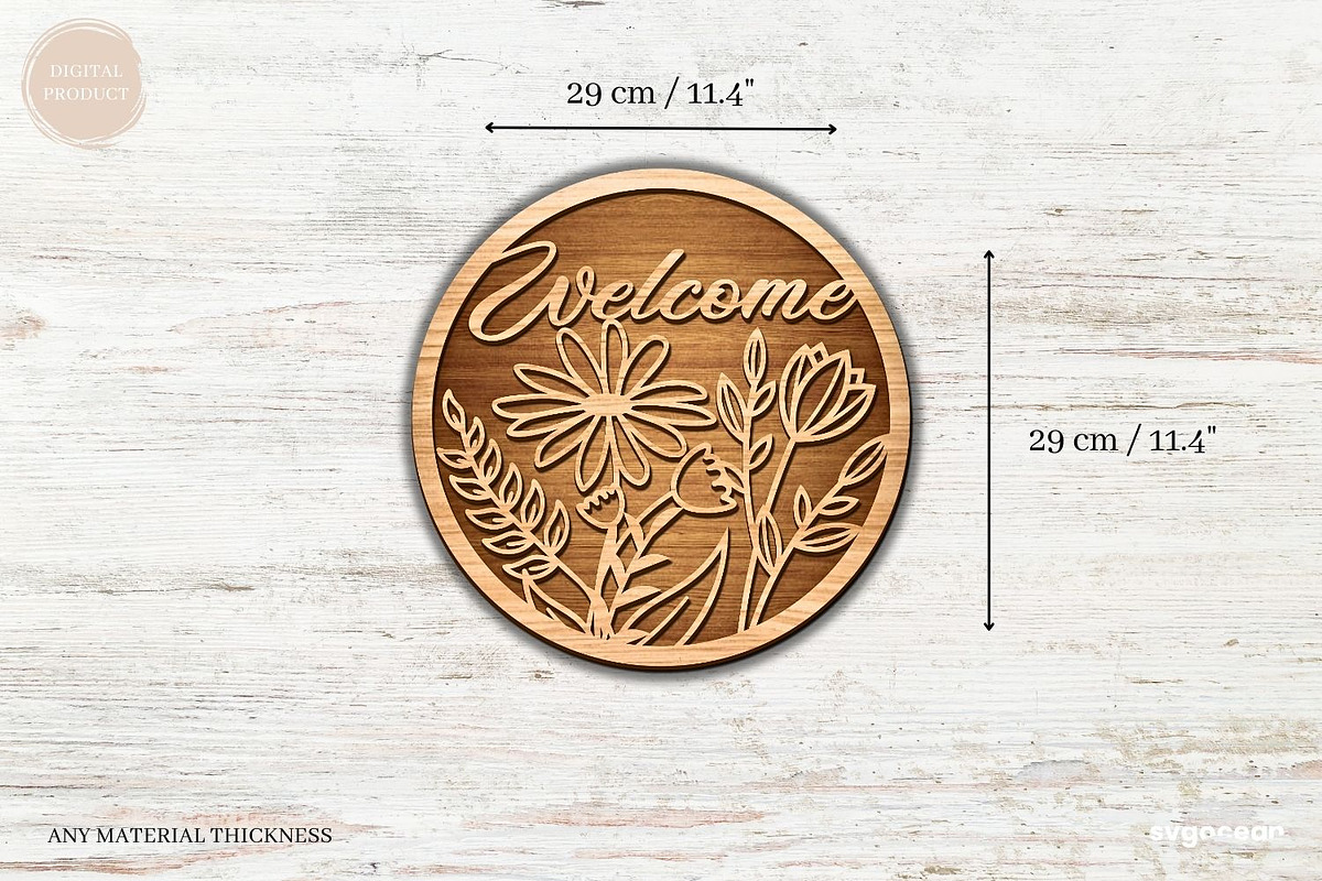 Welcome Floral Door Sign SVG Bundle, a Decorative Illustration by svgocean (Photo 11 of 16)