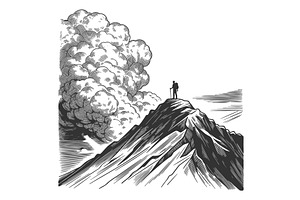 Man vs Nature Hiker Standing on, a Person Illustration by AlexArt