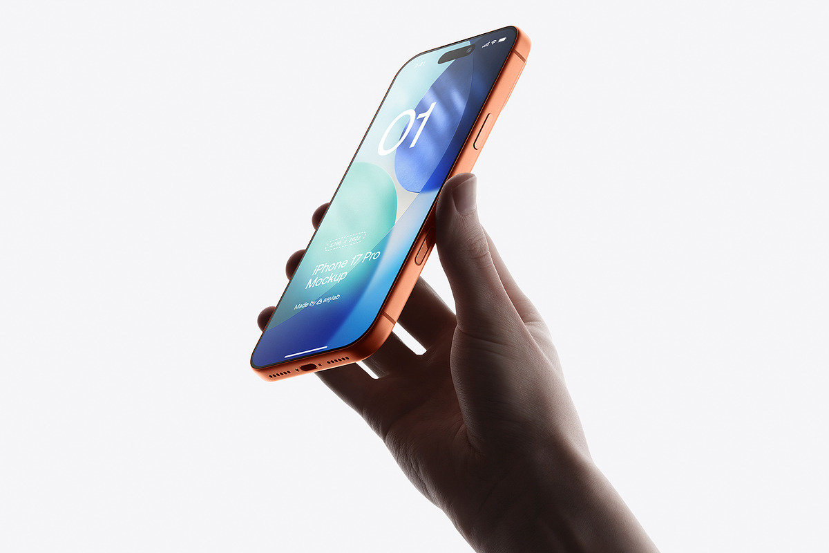 24 iPhone 17 Pro in Hand Mockups, an iPhone Mockup by Asylab (Photo 39 of 107)