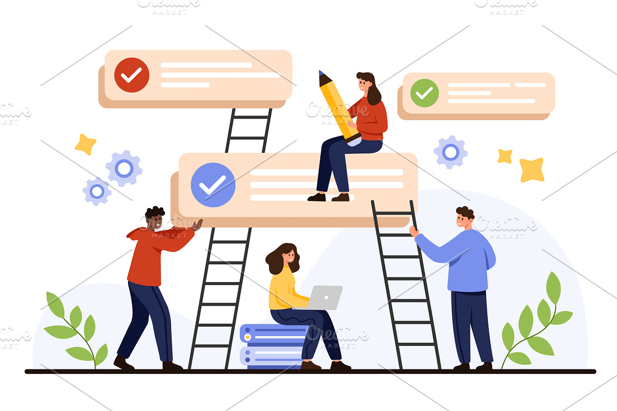 Teamwork Completing To-Do List Tasks, a Person Illustration by Flashvector