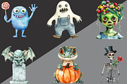 Cute Halloween Monsters Clipart, an Illustration by Black Bird Studio (Thumbnail 2 of 6)