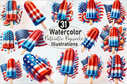 Watercolor Patriotic Popsicle Clipar, an Illustration by SVGArt (Thumbnail 1 of 8)