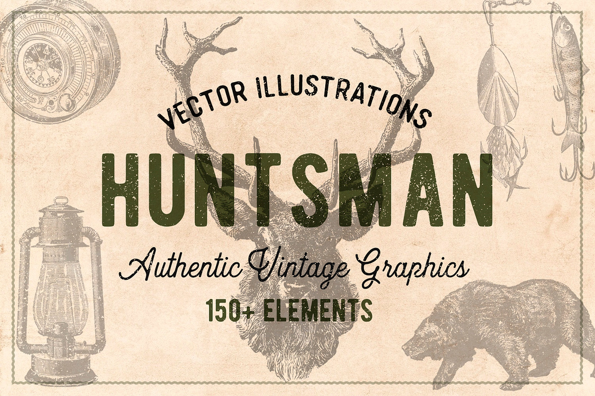 150 Vintage Hunting/Fishing Vectors, an Animal Illustration by Brigantine Designs (Photo 1 of 8)