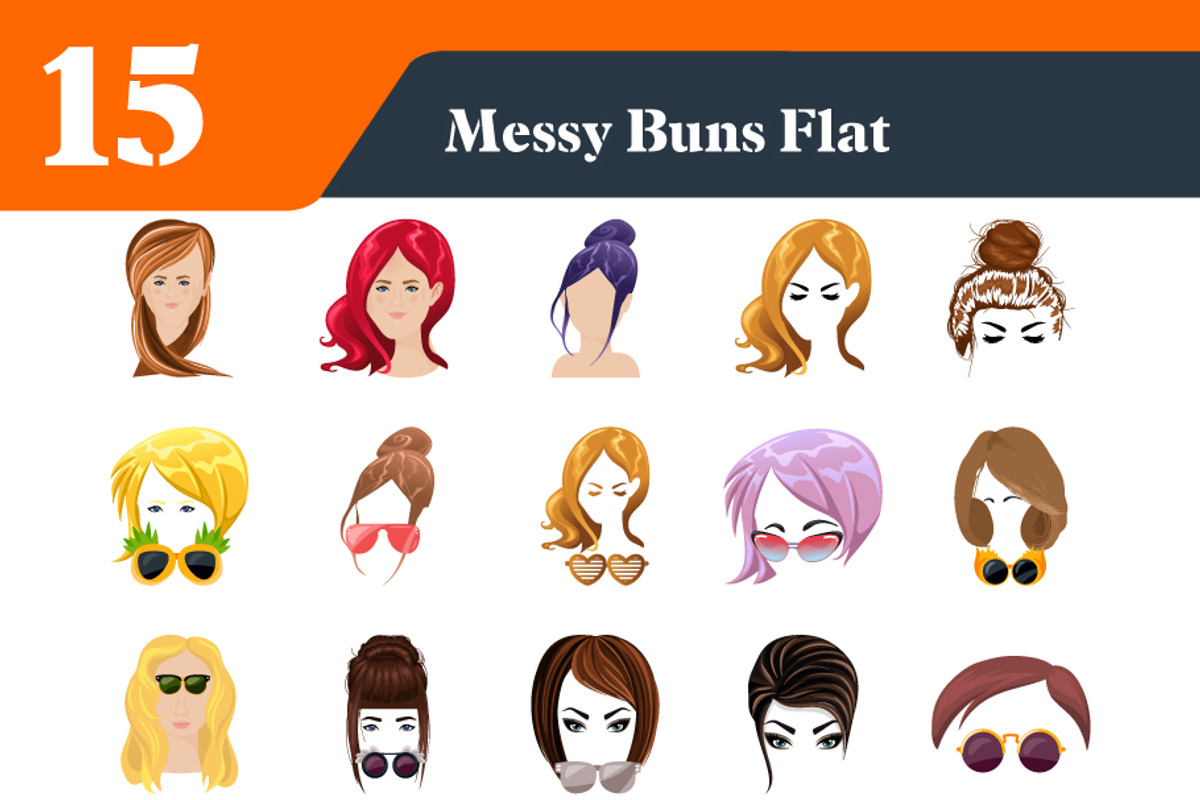 Messy Bun Flat Illustrations Bundle, a Duotone Icon by EllaMaiyaali (Photo 2 of 3)