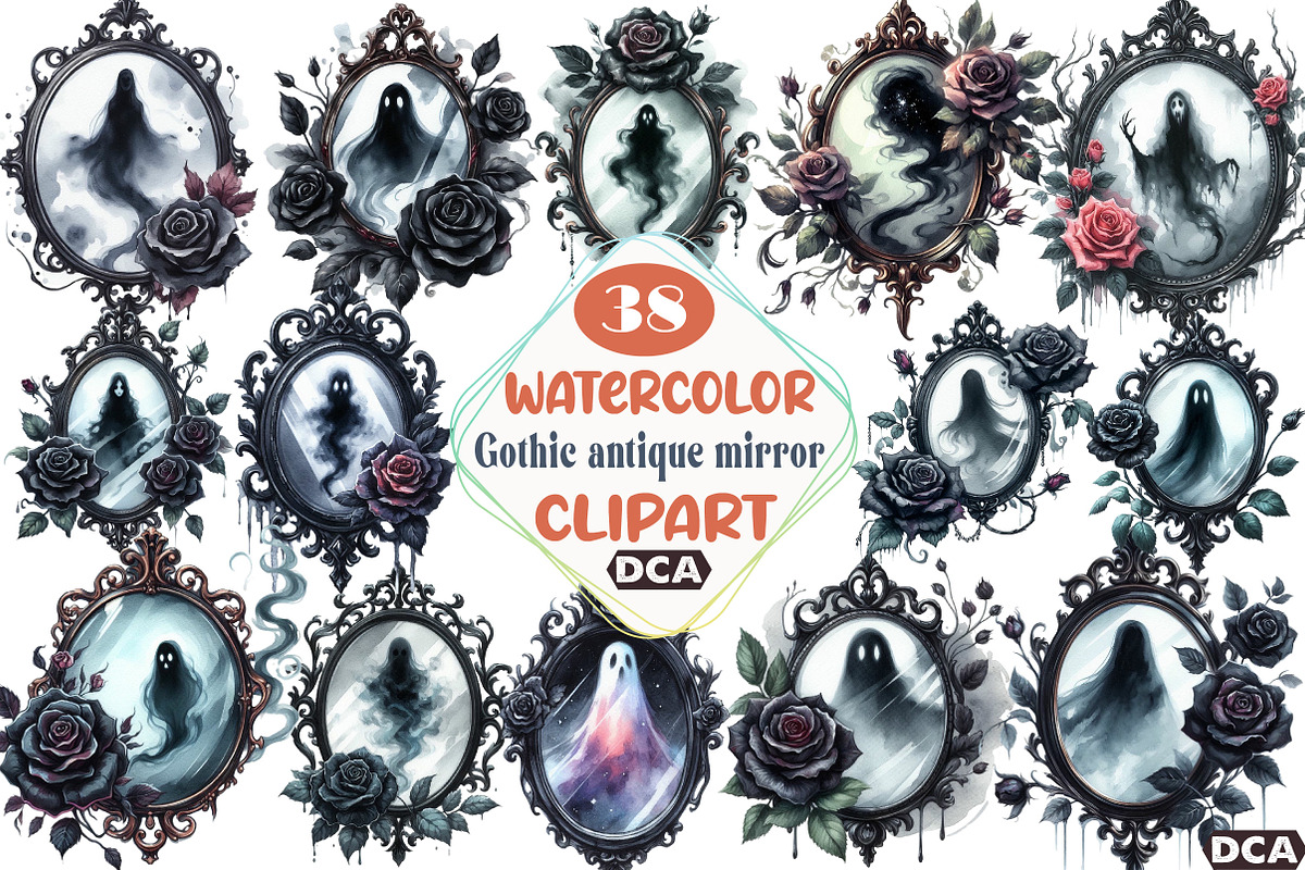 Watercolor Gothic antique mirror Cli, an Illustration by DreamCafeArt (Photo 1 of 7)