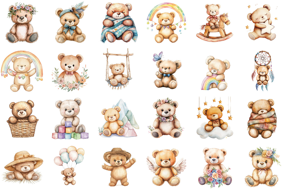 Nursery Teddy Bear Clipart,Boho Clip, an Illustration by Sublimation Artist (Photo 2 of 6)