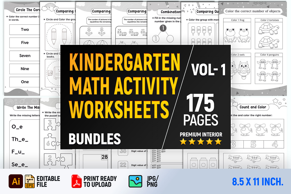 Kindergarten Math Activity Worksheet, a Print Template by Book2bees (Photo 1 of 23)