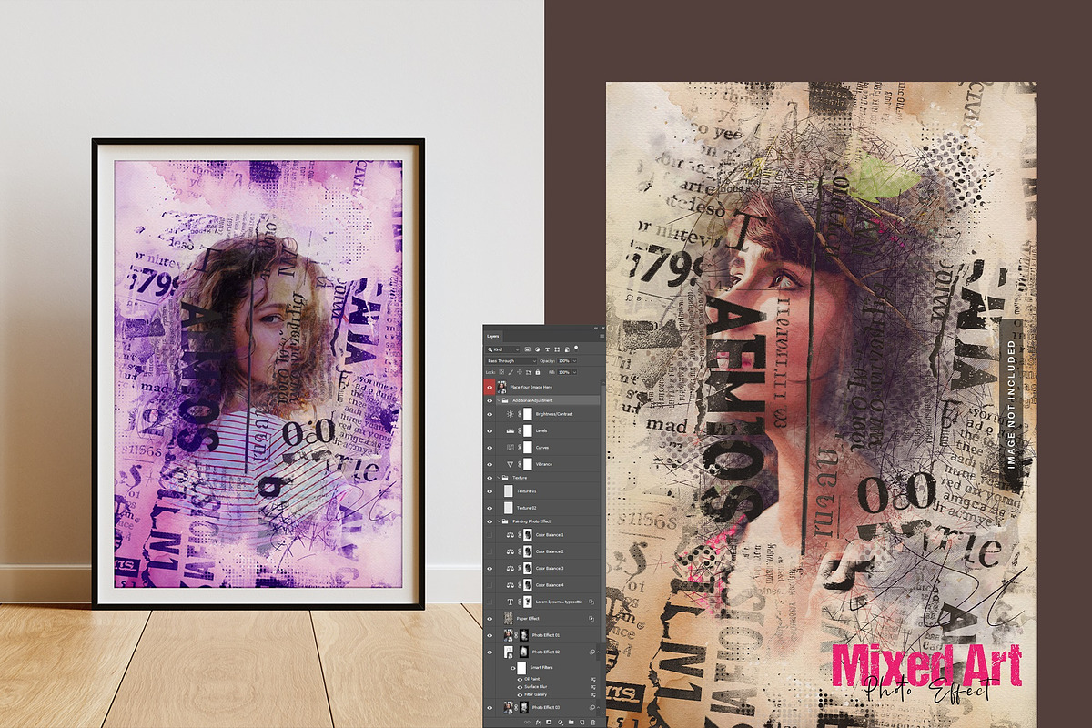 Mixed art photo effect mockup, a Brushes & More by zahidhossainalif (Photo 4 of 16)