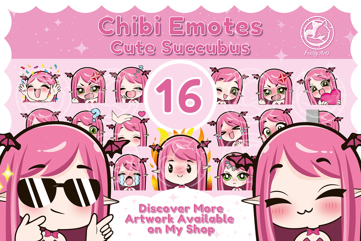 Chibi Succubus Emotes for Twitch, an Illustration by Foxify Arts (Photo 1 of 4)