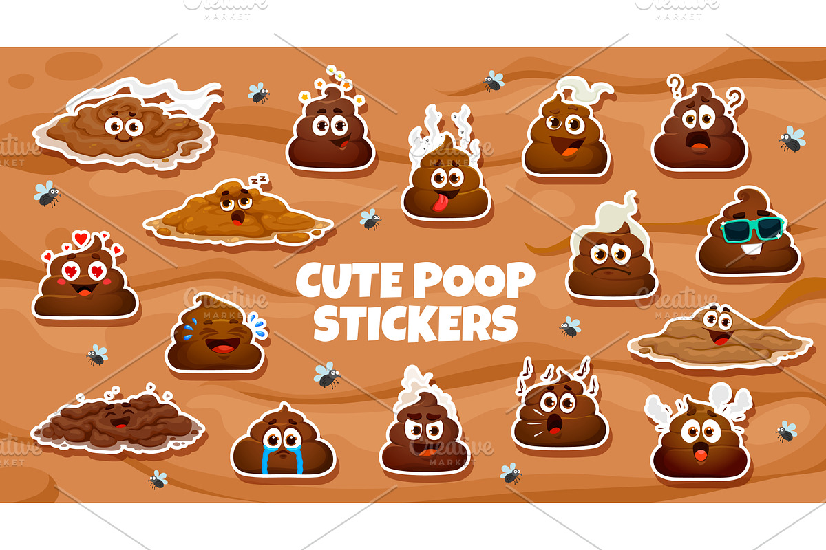 Cartoon poop emoji, poo characters, an Object Illustration by Vector Tradition
