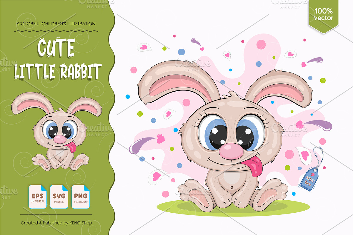 Сute cartoon rabbit. Tshirt, PNG., an Animal Illustration by KENO Mascots (Photo 1 of 4)