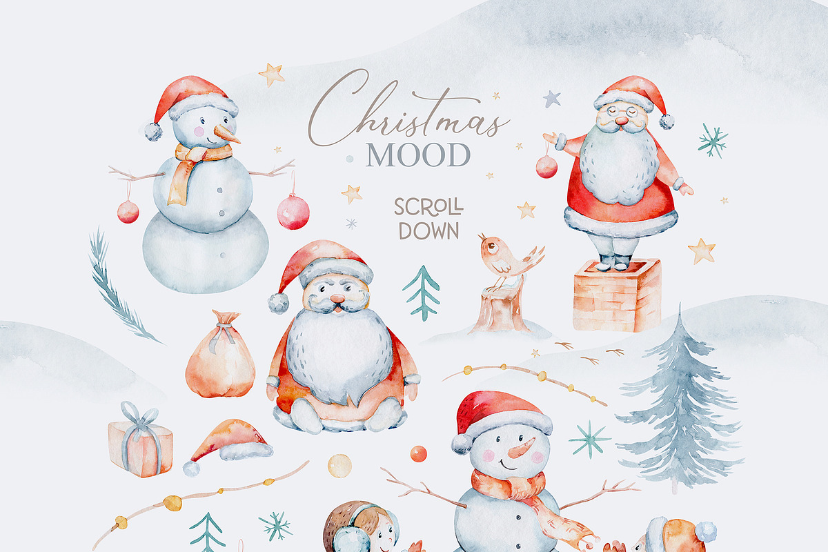 Christmas mood watercolor set, an Animal Illustration by Peace ART (Photo 4 of 11)