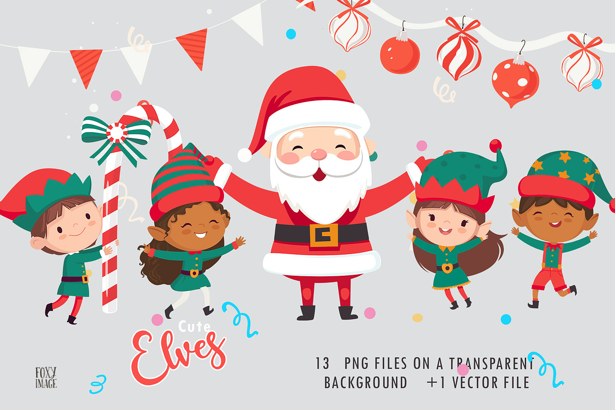 Christmas elves and Santa Claus, a Seasonal Illustration by FoxyImage (Photo 1 of 2)