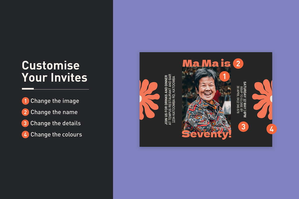 Ma Ma Birthday Invitation, an Invitation Template by Mountain Folk Creative (Photo 4 of 6)