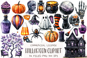 Watercolor Halloween Clipart, an Illustration by OK Design (Thumbnail 1 of 5)