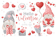 Watercolor Valentine Gnomes Clipart, a Seasonal Illustration by ArtGiftsStudio (Thumbnail 1 of 4)