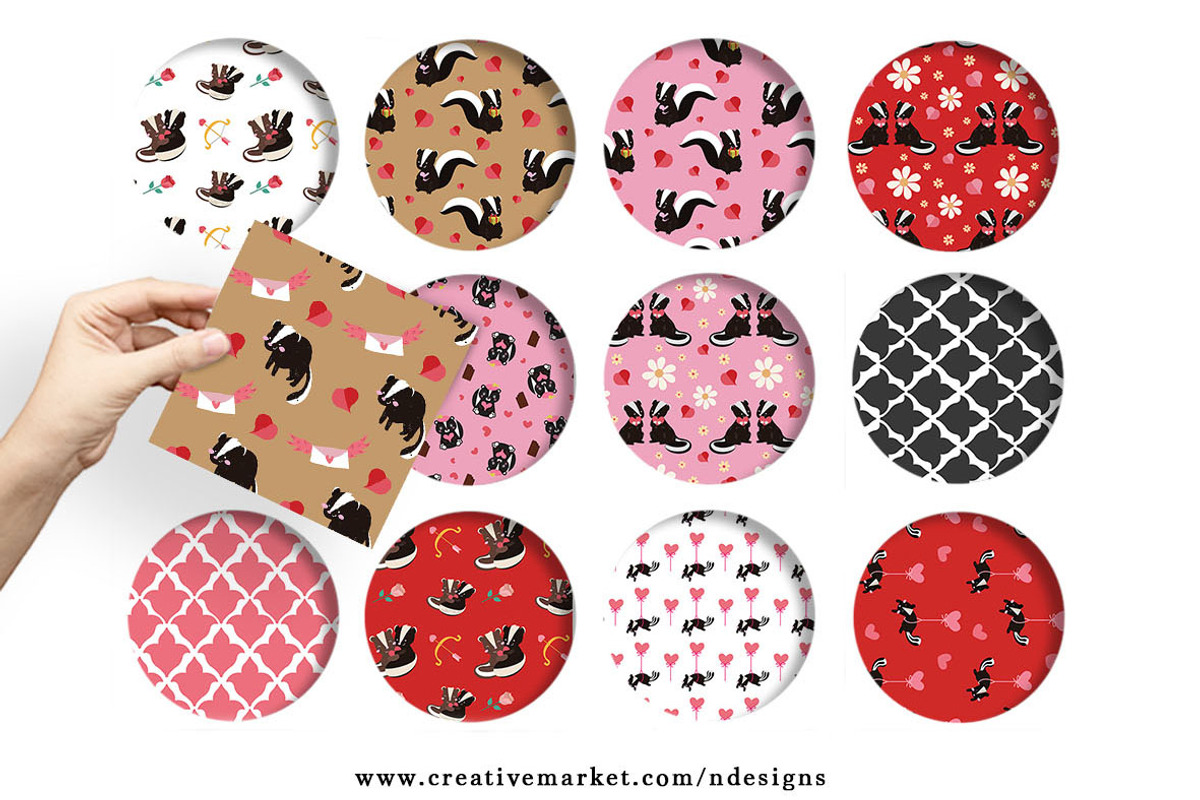 Skunk Valentines Tileable Pattern, a Pattern Graphic by NDesigns (Photo 2 of 4)