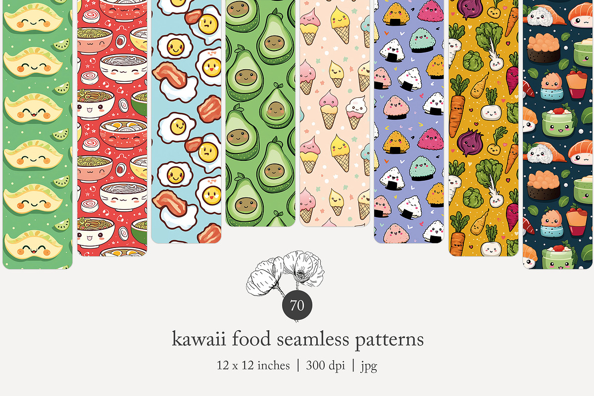 70 kawaii food seamless pattern, a Pattern Graphic by Poppy Lane Studio (Photo 1 of 10)