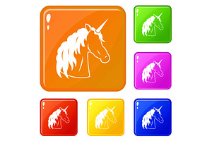 Unicorn Icons Set Vector Color