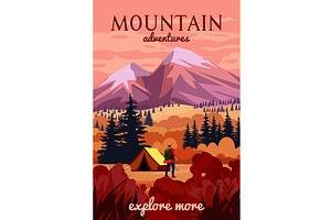 Travel poster mountain autumn, an Illustration by Vector_Up