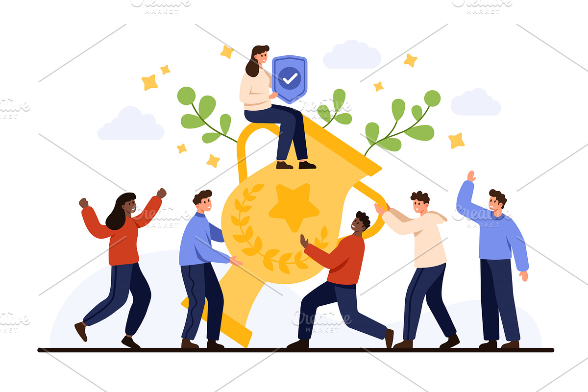 Team Celebrating Victory With Winner, a Person Illustration by Flashvector