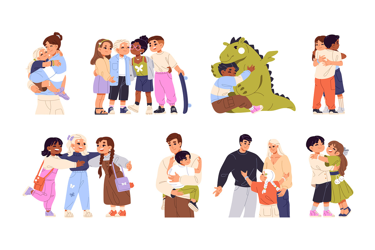 Cute, happy children hugging set, a Person Illustration by PaperTrident (Photo 1 of 7)