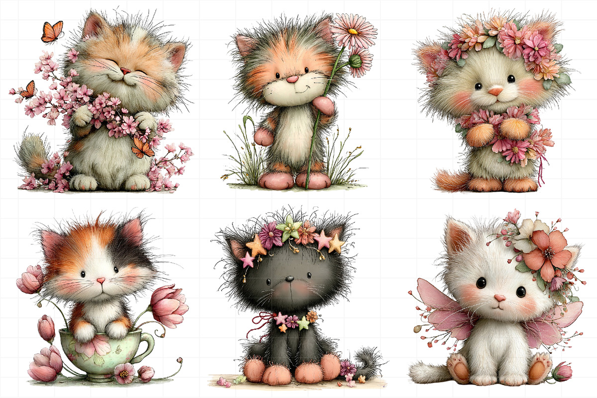 Whimsical Spring Cat Clipart, an Illustration by Daily.Designs (Photo 7 of 7)