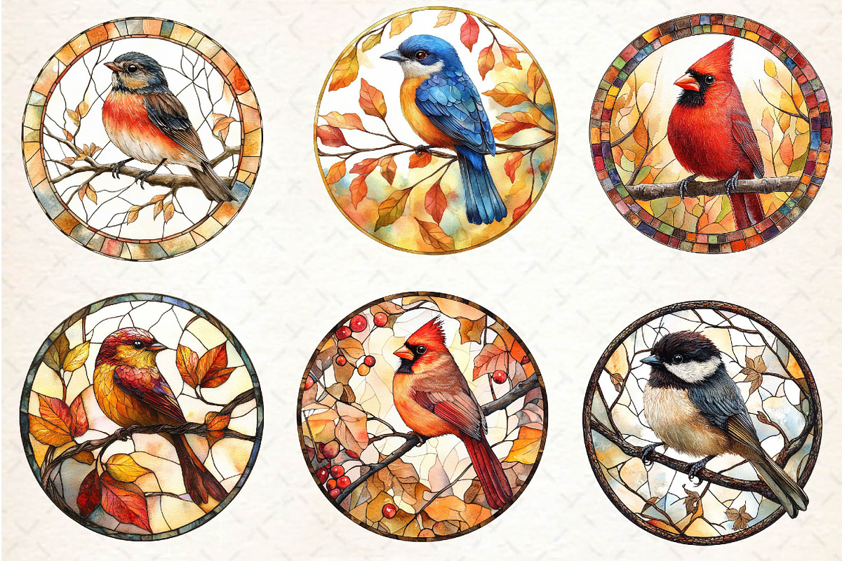 Fall Stained Glass Birds Clipart, an Illustration by Dream Creation (Photo 6 of 6)