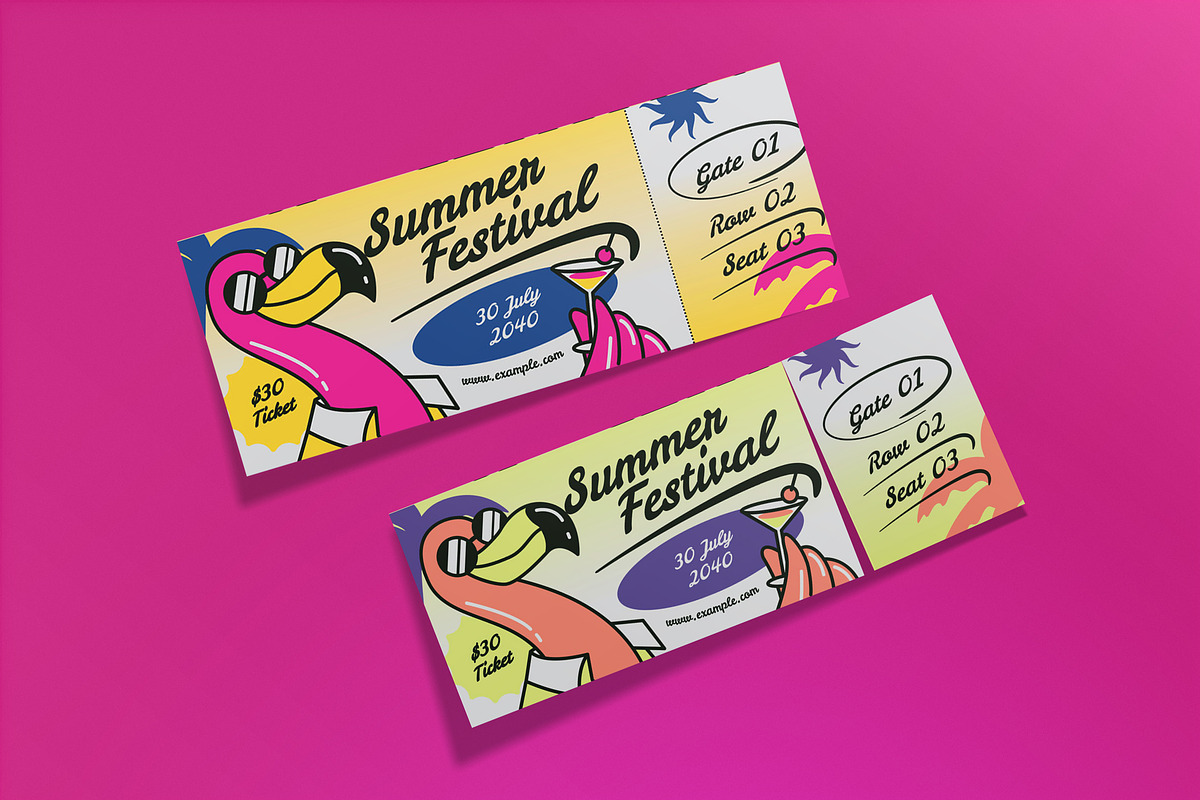 Yellow Retro Summer Festival Ticket, a Card Template by graphicook (Photo 3 of 3)