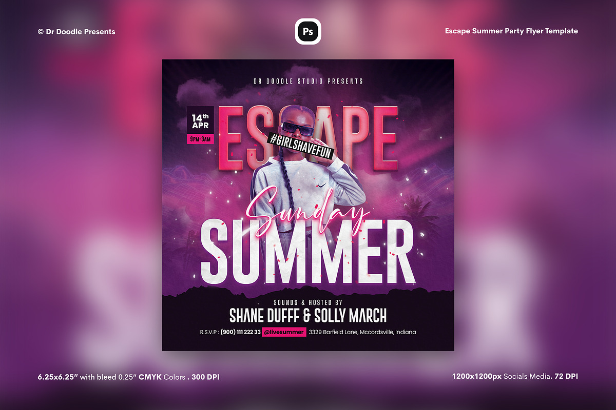 Escape Summer Party Flyer, a Flyer Template by iDoodle Studio