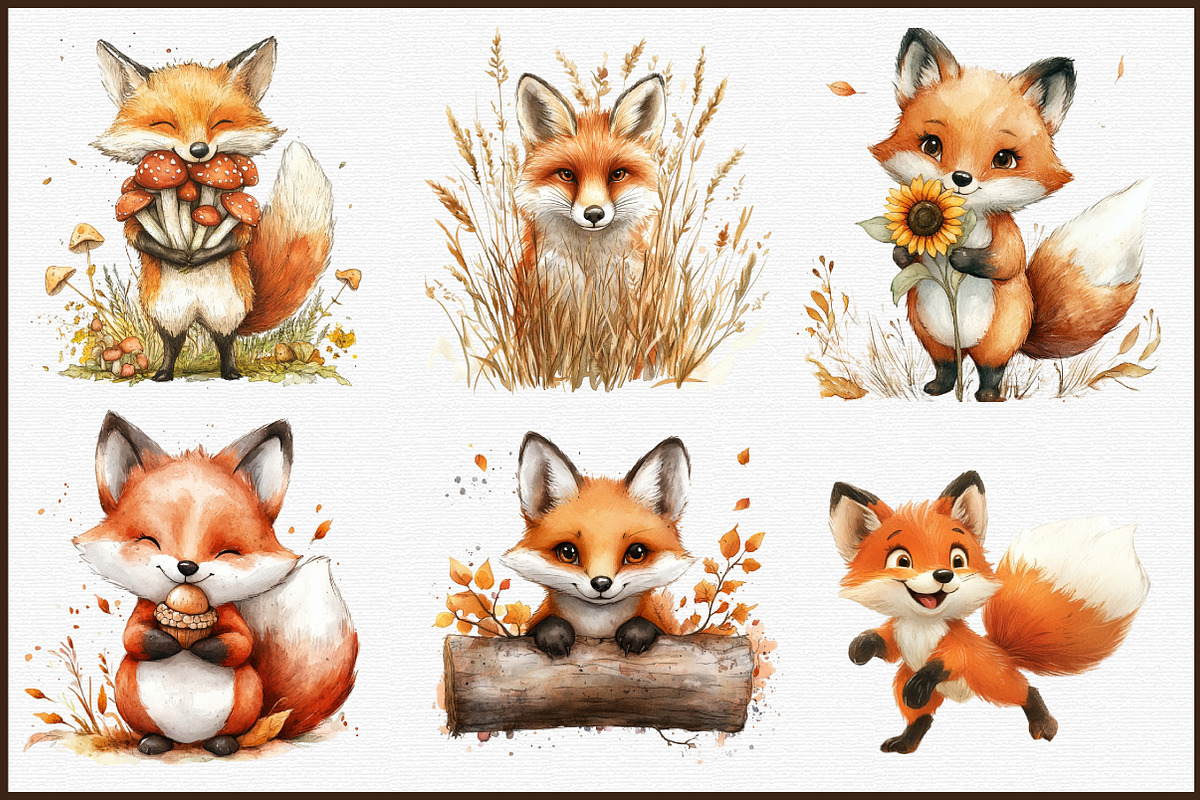 Autumn Foxes & Meadow Clipart, an Illustration by Sublimation Artist (Photo 3 of 6)