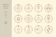 Zodiac Signs Icons. Horoscope Logos, an Outline Icon by Olya Creative (Thumbnail 1 of 5)