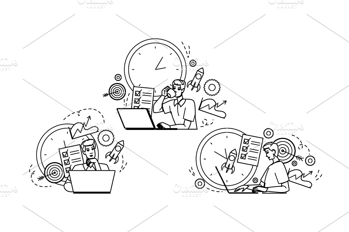 corporate man laptop planning vector, a Person Illustration by pikepicture