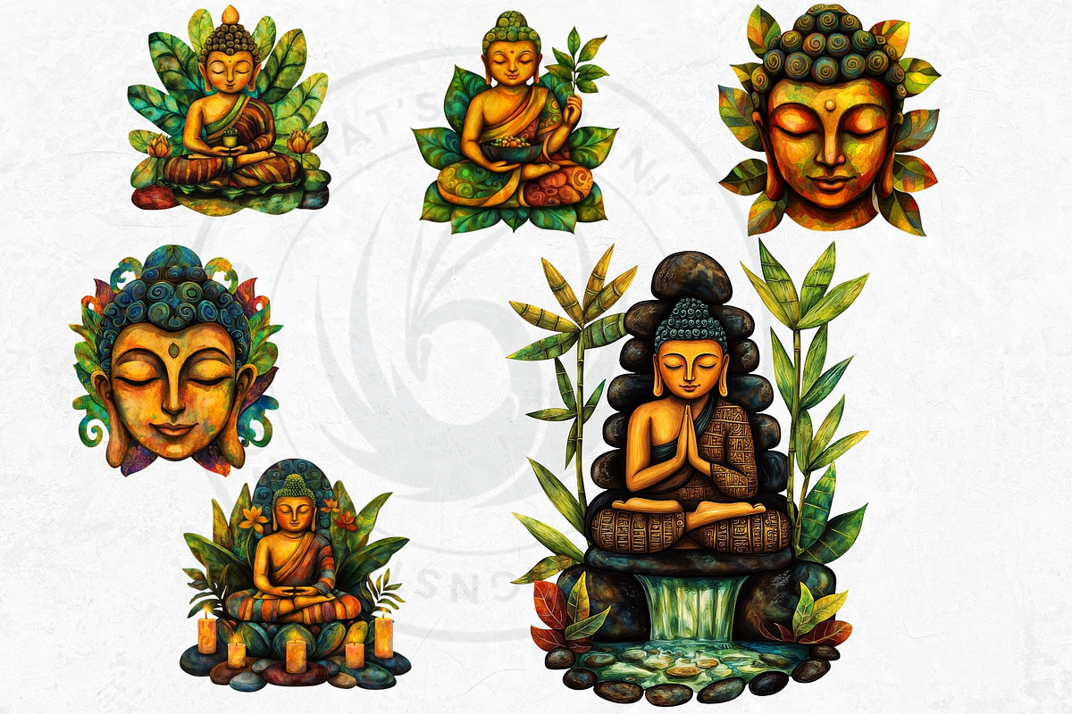 Vibrant Buddha Clipart Set, a Decorative Illustration by ThatsDesignArt (Photo 4 of 10)