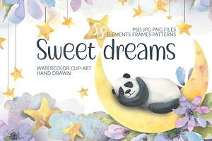 Pandas & Moon Dreamy Watercolor