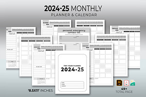 (2024-25) 2 Year Monthly Planner, a Stationery Template by obayes