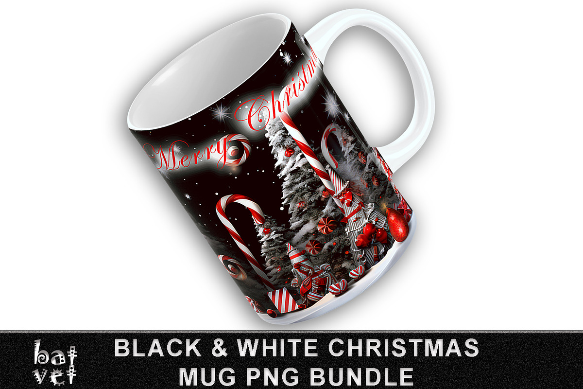 Black and White Christmas Mug Bundle, an Object Graphic by BatVetDesigns (Photo 2 of 4)