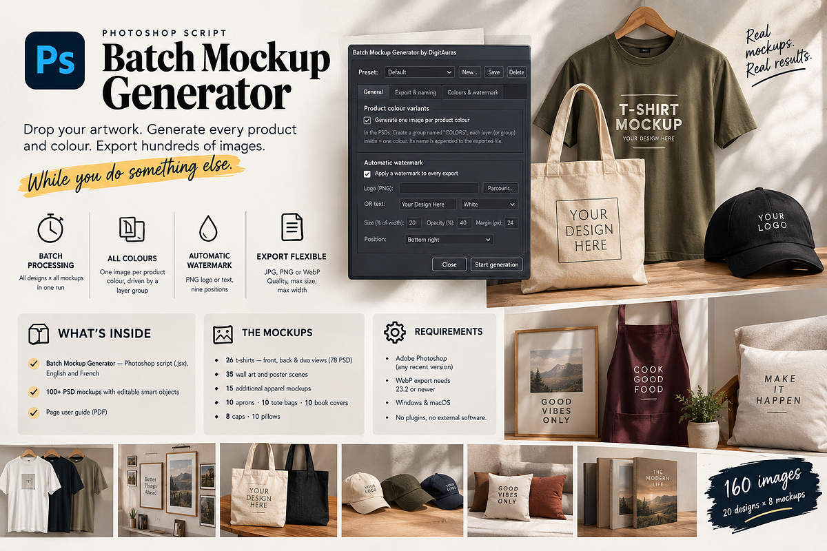 Batch Mockup Generator Script + More, an Advertising Mockup by DigitAuras (Photo 2 of 2)