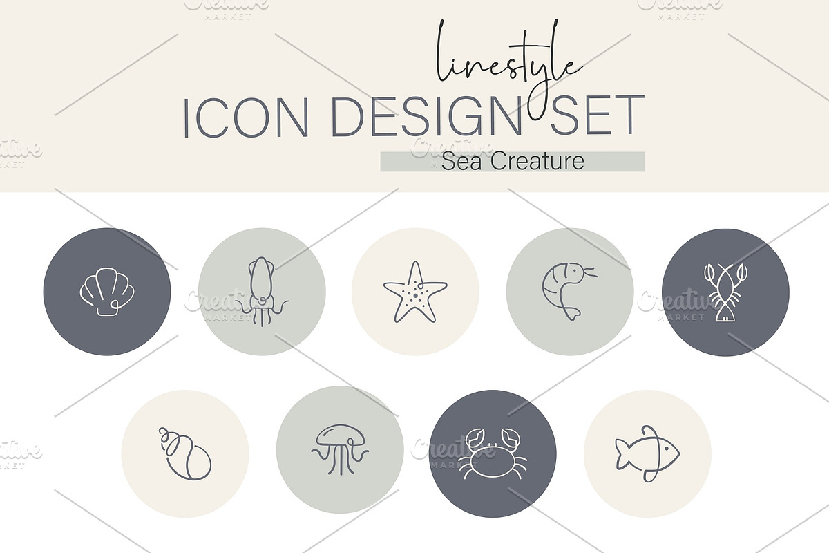 Icon Design Set Sea Creature, an Outline Icon by pepulousdsg