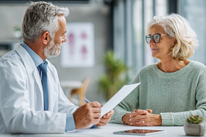 Doctor reviewing medical records wit, a Photo by Pixeness Studio